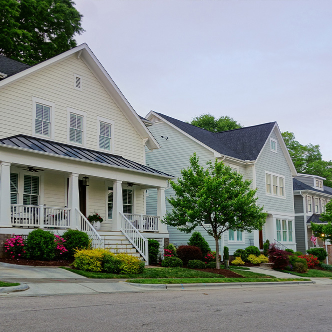 a residential street in front of a house